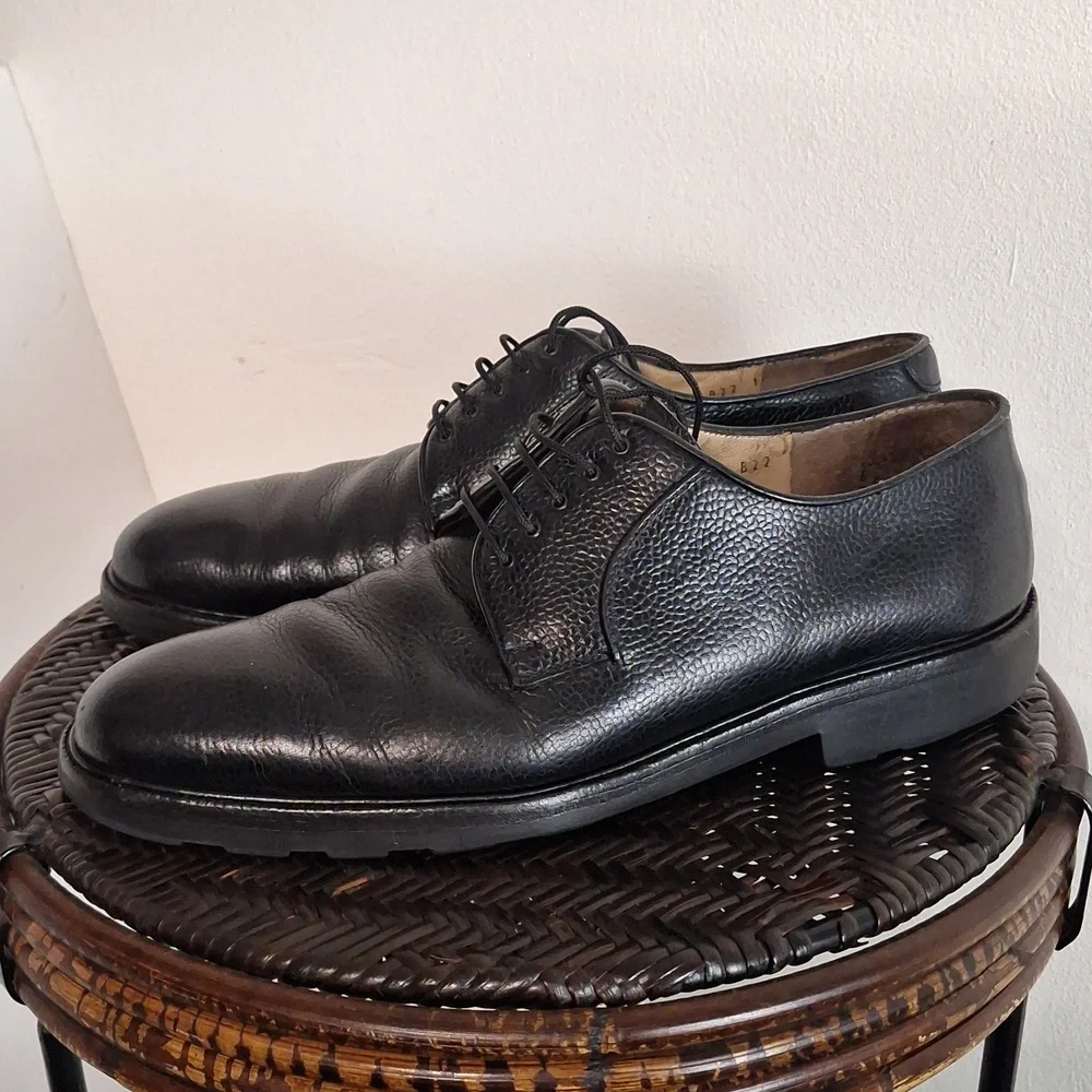 Salvatore Ferragamo Black Pebble Leather Casual Lace Up Derby Men Size 10 Oxford